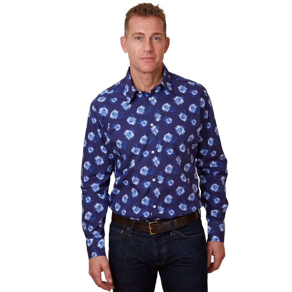 Navy blue aster floral shirt