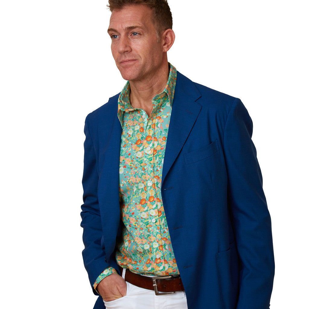 floral shirt with poppies with jacket