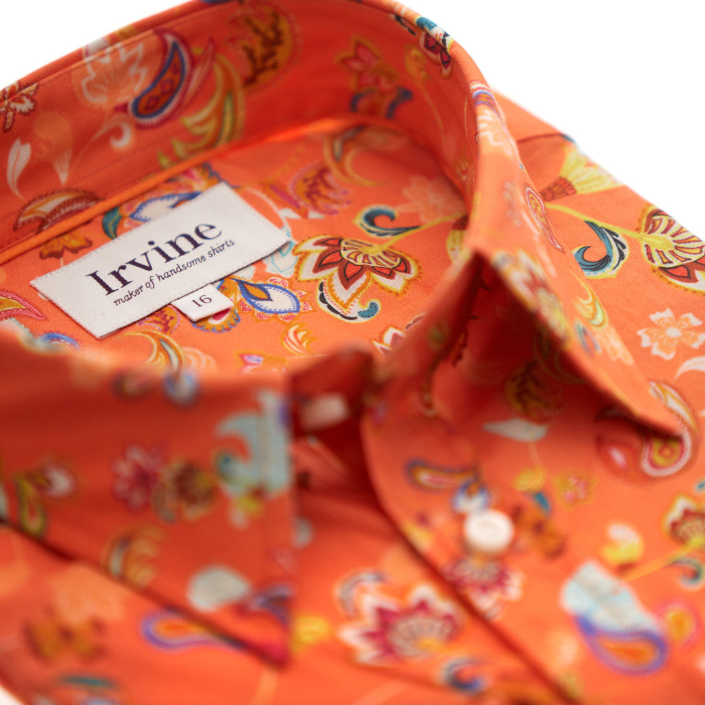 orange mens floral shirt collar