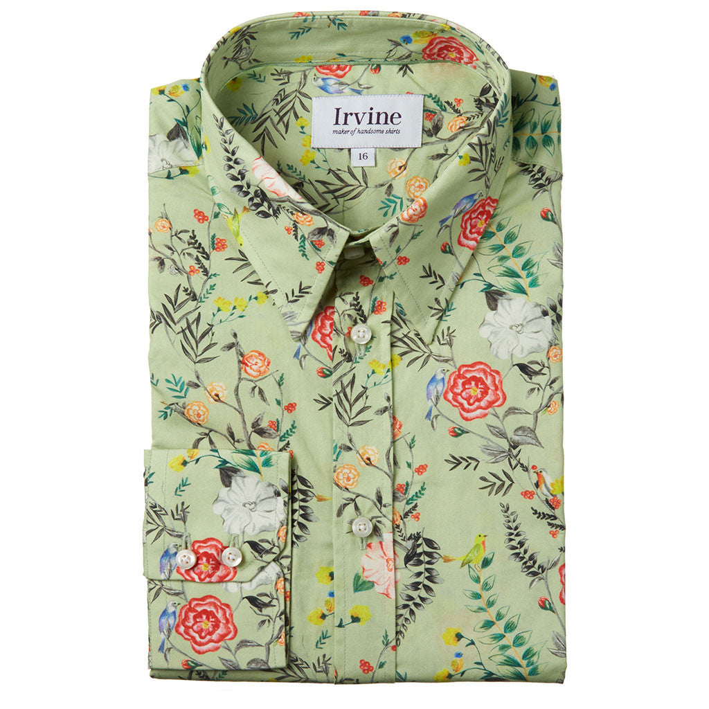 Lancashire rose floral shirt collar folded
