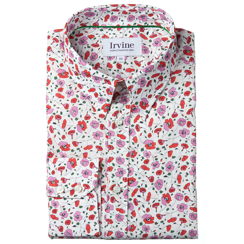 white floral shirt with wild flowers